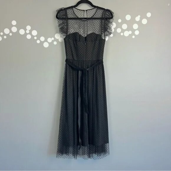 Jason Wu Black Illusion Dot Mesh Midi Dress Size 6 Sweatheart Bodice - Picture 7 of 12